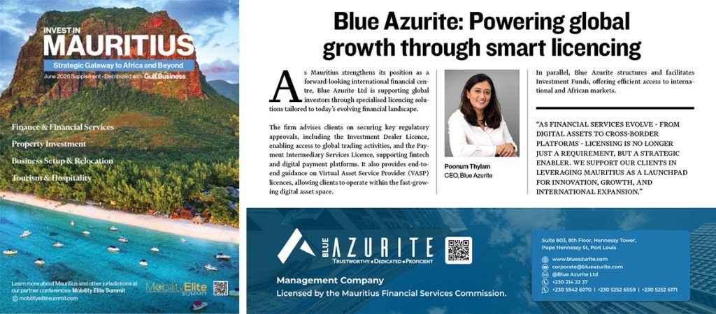 Blue Azurite featured in the June 2026 Mauritius Special Edition of Gulf Business